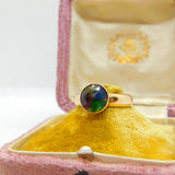 9ct Yellow Gold & Rainbow Glass Band Ring Antique 1937 Birmingham Art Deco