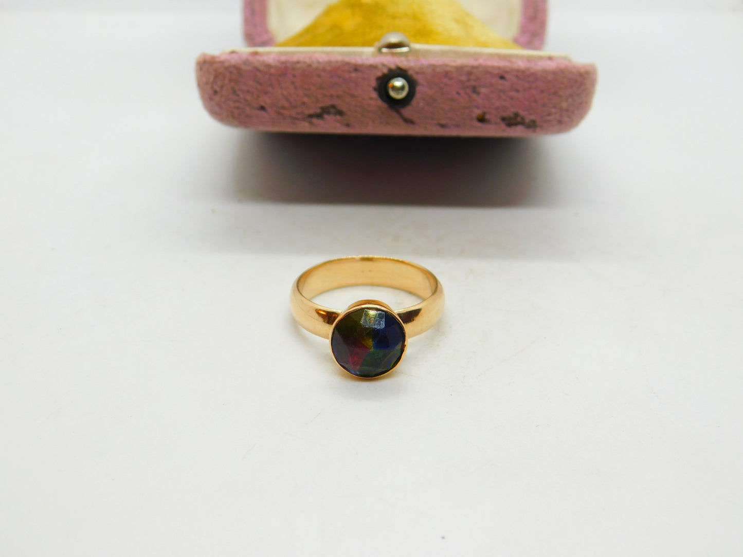 9ct Yellow Gold & Rainbow Glass Band Ring Antique 1937 Birmingham Art Deco