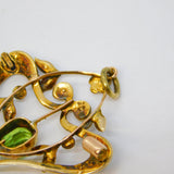 Edwardian 9ct Gold, Peridot, Seed Pearl Suffragette Lavalier Pendant Antique c1910