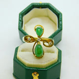 14ct Yellow Gold, Cabochon Jade & Diamond Floral Dress Ring Vintage c1970
