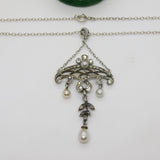 Belle Époque Sterling Silver, Paste & Pearl Set Lavalier Drop Necklace c1890