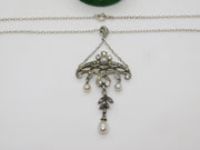 Belle Époque Sterling Silver, Paste & Pearl Set Lavalier Drop Necklace c1890