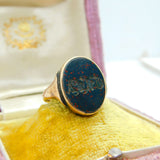 Victorian 9ct Rose Gold & Bloodstone Intaglio Seal Ring Antique c1890