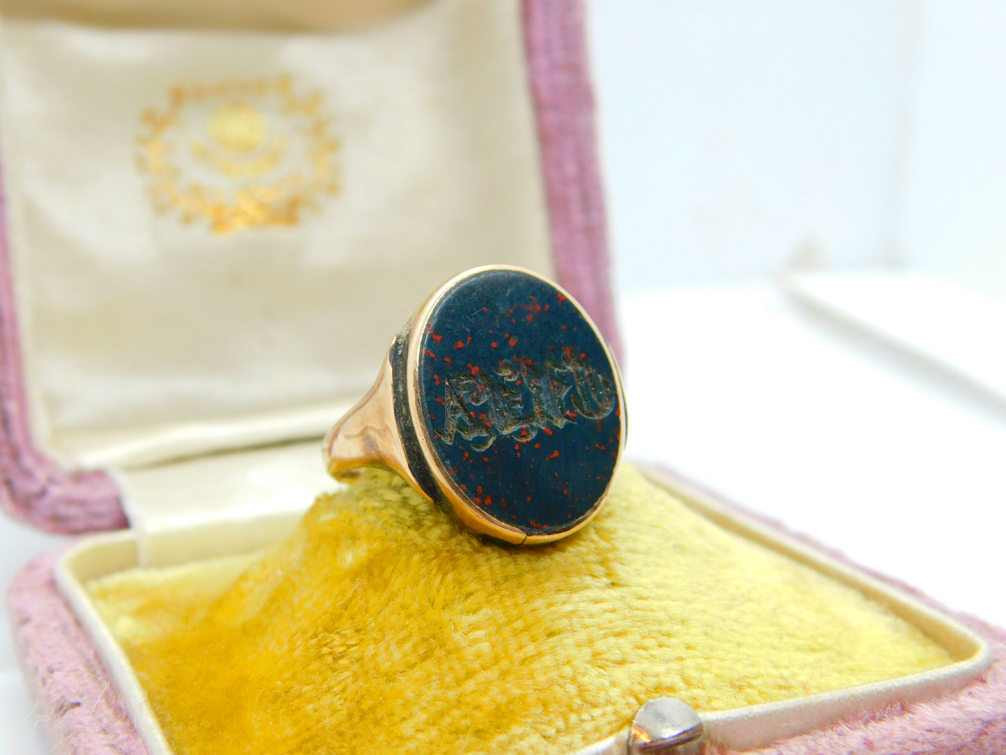 Victorian 9ct Rose Gold & Bloodstone Intaglio Seal Ring Antique c1890