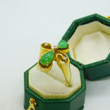 14ct Yellow Gold, Cabochon Jade & Diamond Floral Dress Ring Vintage c1970