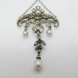 Belle Époque Sterling Silver, Paste & Pearl Set Lavalier Drop Necklace c1890