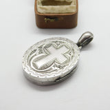 Victorian Large Sterling Silver Cross Pattern Mourning Locket c1860 Antique