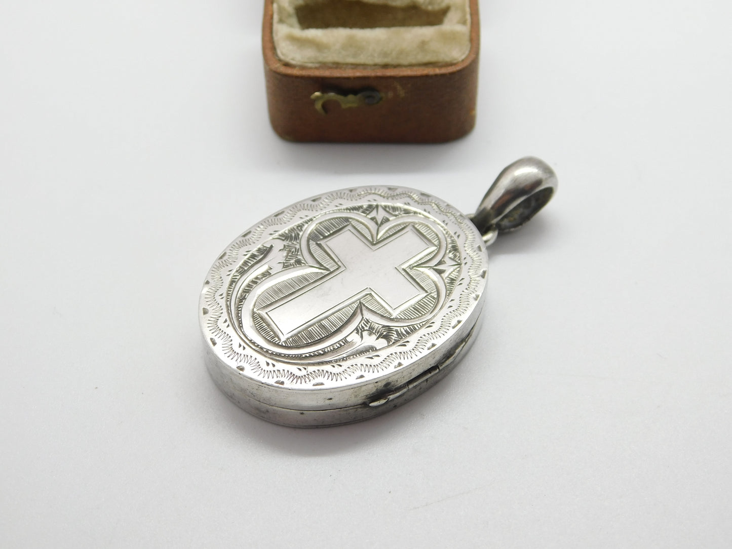 Victorian Large Sterling Silver Cross Pattern Mourning Locket c1860 Antique