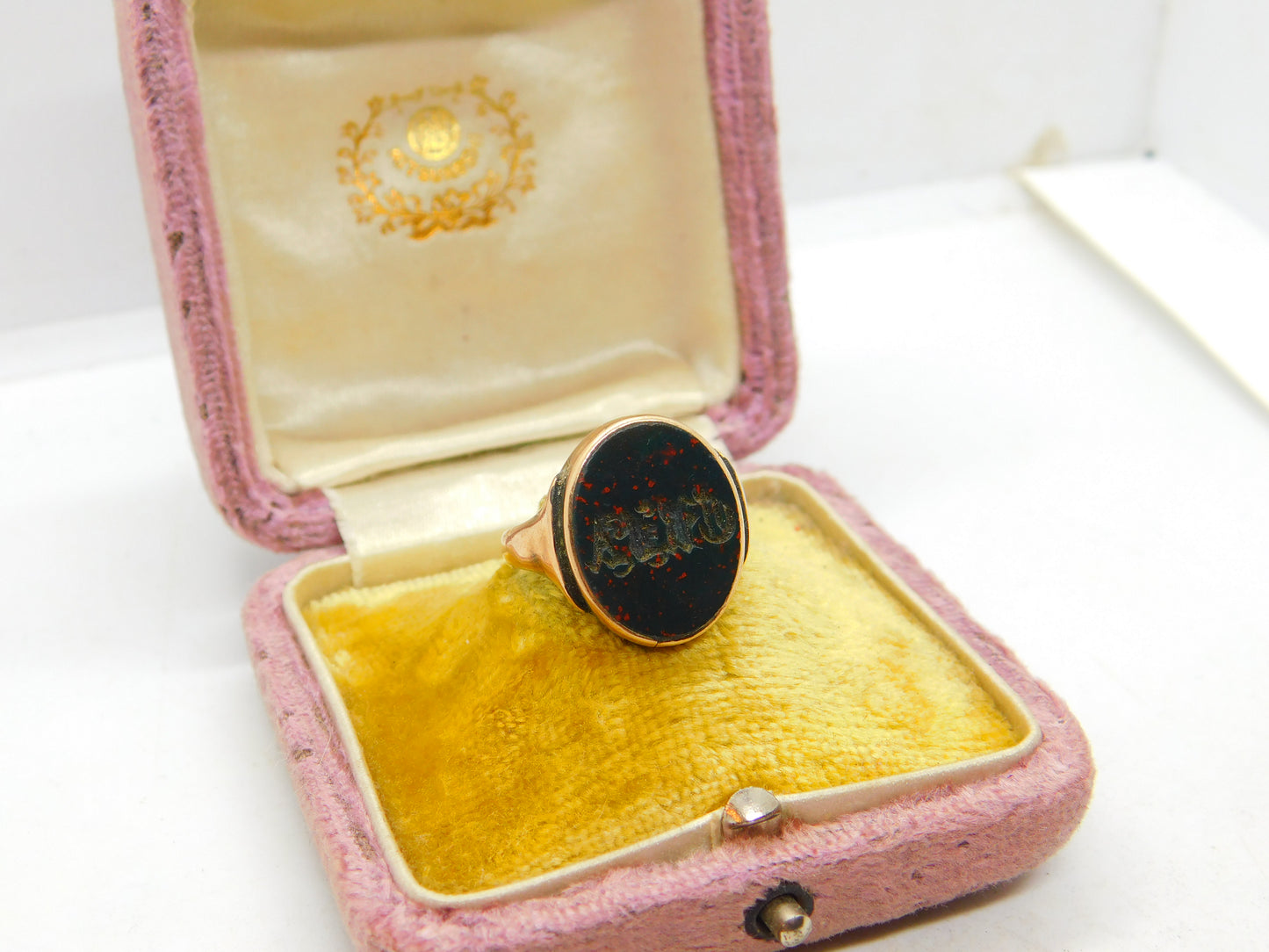 Victorian 9ct Rose Gold & Bloodstone Intaglio Seal Ring Antique c1890