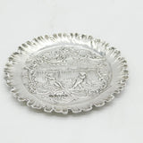 Victorian Sterling Silver Cherub & Dog Pattern Ring Dish Antique 1895 Sheffield