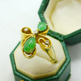 14ct Yellow Gold, Cabochon Jade & Diamond Floral Dress Ring Vintage c1970
