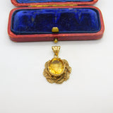 9ct Yellow Gold Wreath Pattern Citrine Drop Pendant Vintage 1972 Birmingham
