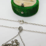 Belle Époque Sterling Silver, Paste & Pearl Set Lavalier Drop Necklace c1890