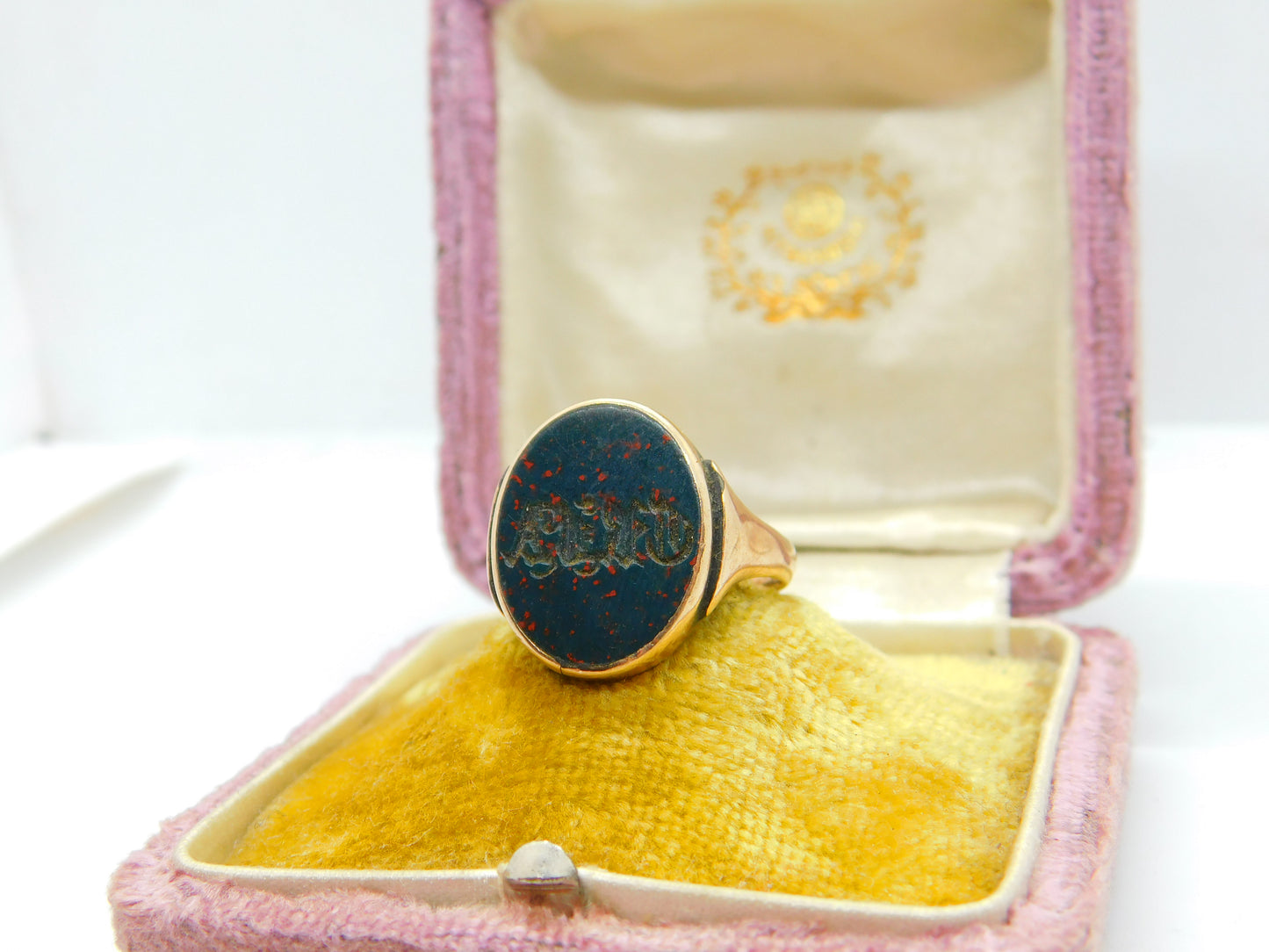 Victorian 9ct Rose Gold & Bloodstone Intaglio Seal Ring Antique c1890