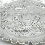 Victorian Sterling Silver Cherub & Dog Pattern Ring Dish Antique 1895 Sheffield