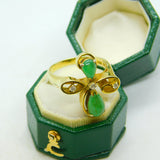 14ct Yellow Gold, Cabochon Jade & Diamond Floral Dress Ring Vintage c1970