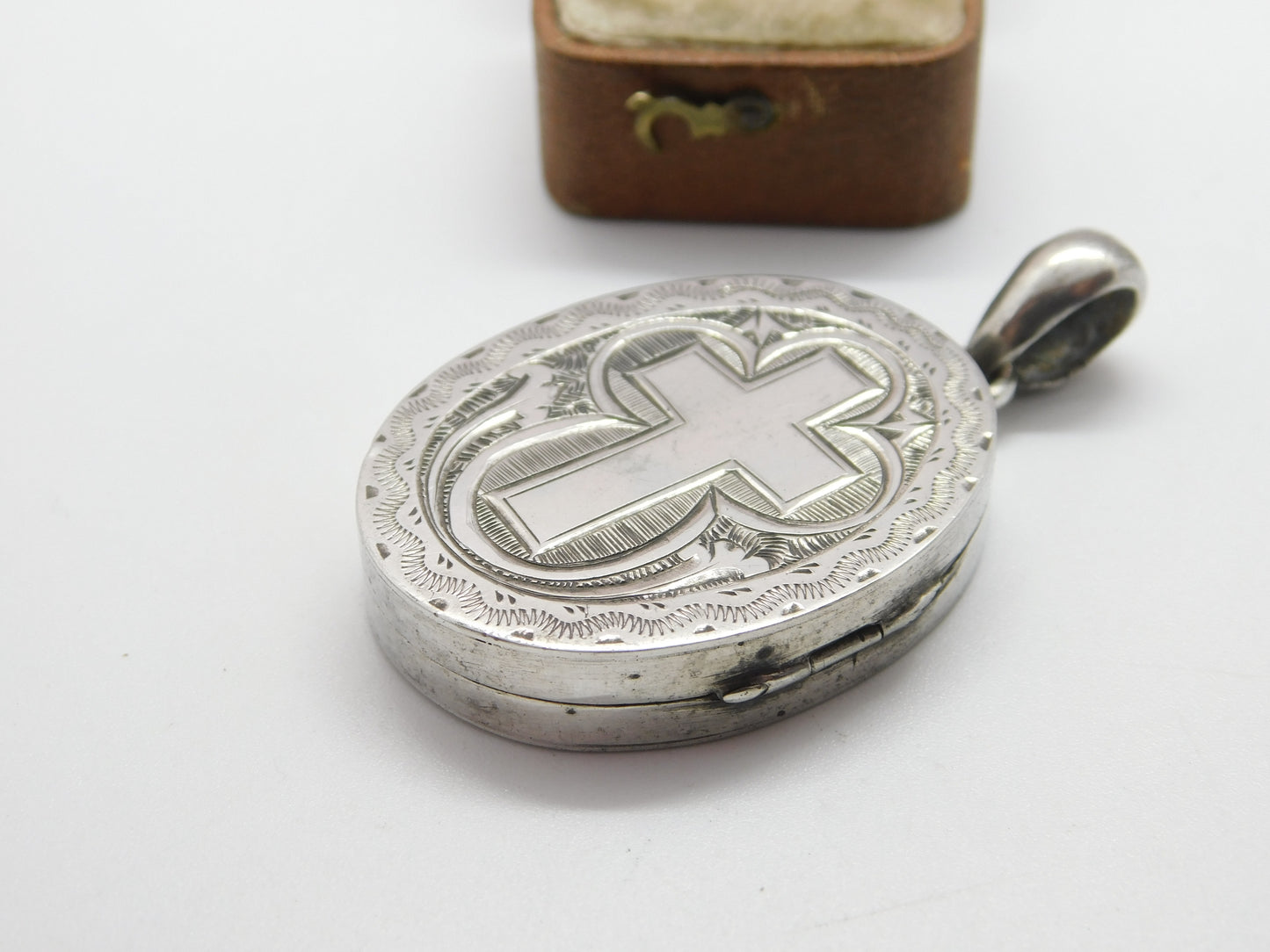 Victorian Large Sterling Silver Cross Pattern Mourning Locket c1860 Antique