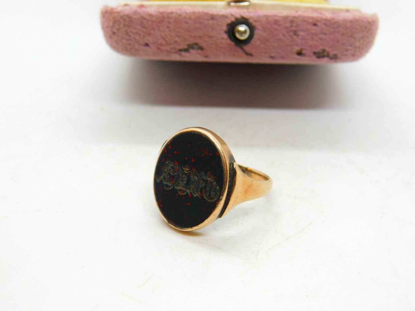 Victorian 9ct Rose Gold & Bloodstone Intaglio Seal Ring Antique c1890