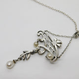 Belle Époque Sterling Silver, Paste & Pearl Set Lavalier Drop Necklace c1890