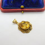 9ct Yellow Gold Wreath Pattern Citrine Drop Pendant Vintage 1972 Birmingham
