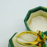 14ct Yellow Gold, Cabochon Jade & Diamond Floral Dress Ring Vintage c1970