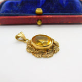 9ct Yellow Gold Wreath Pattern Citrine Drop Pendant Vintage 1972 Birmingham