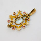 Edwardian 9ct Gold, Aquamarine, Seed Pearl, Ruby Drop Pendant Antique c1910