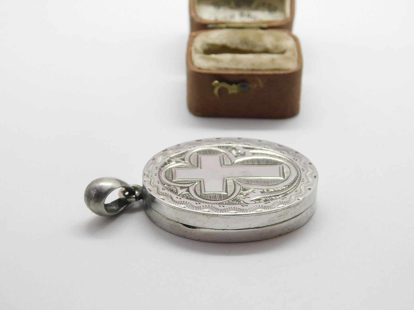 Victorian Large Sterling Silver Cross Pattern Mourning Locket c1860 Antique