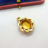 9ct Yellow Gold Wreath Pattern Citrine Drop Pendant Vintage 1972 Birmingham