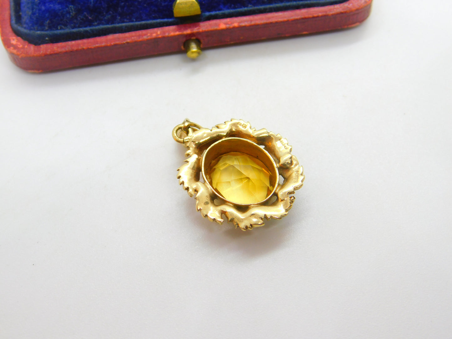 9ct Yellow Gold Wreath Pattern Citrine Drop Pendant Vintage 1972 Birmingham