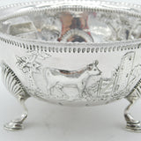 Edwardian Sterling Silver Rural Scene Sweet Bowl Dish Antique 1909 Sheffield