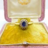 18ct Yellow Gold, Blue Sapphire & Diamond Floral Cluster Ring Vintage Birmingham