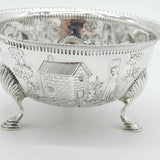 Edwardian Sterling Silver Rural Scene Sweet Bowl Dish Antique 1909 Sheffield