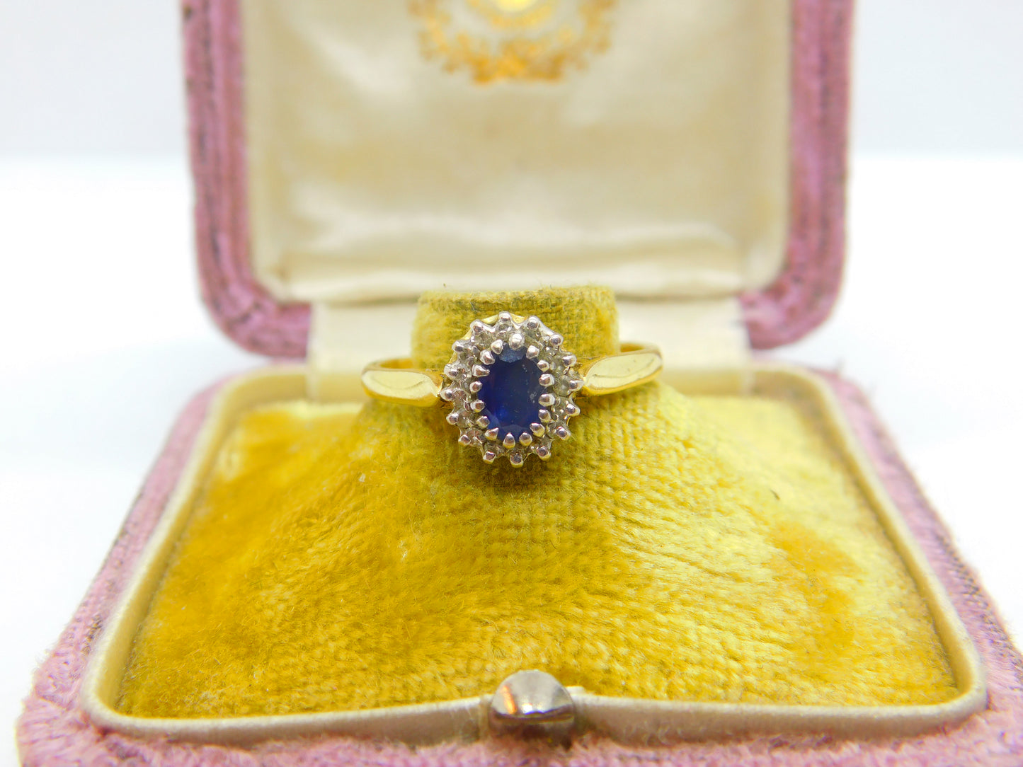 18ct Yellow Gold, Blue Sapphire & Diamond Floral Cluster Ring Vintage Birmingham