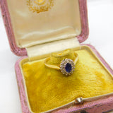 18ct Yellow Gold, Blue Sapphire & Diamond Floral Cluster Ring Vintage Birmingham