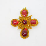 18th Century Iberian 18ct Gold Foil-Back Garnet Cannetille Cross Pendant Antique c1790