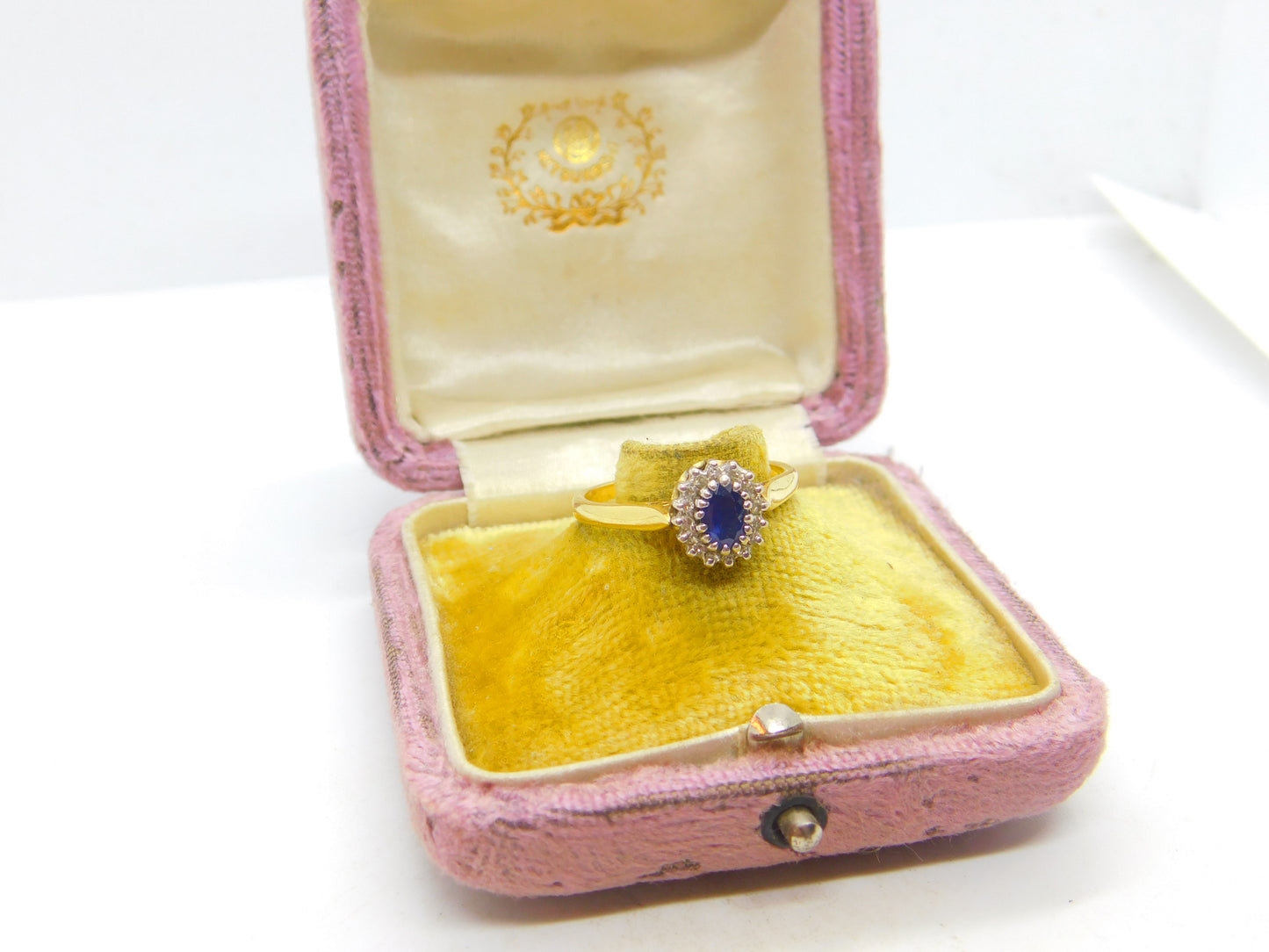 18ct Yellow Gold, Blue Sapphire & Diamond Floral Cluster Ring Vintage Birmingham