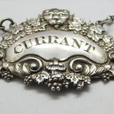 Georgian Sterling Silver Lion Pattern 'Currant' Decanter Label 1821 Antique