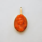 Georgian 15ct Gold Mounted Red Coral Cameo Drop Pendant Antique c1830s