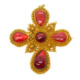 18th Century Iberian 18ct Gold Foil-Back Garnet Cannetille Cross Pendant Antique c1790