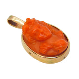 Georgian 15ct Gold Mounted Red Coral Cameo Drop Pendant Antique c1830s