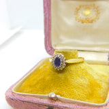 18ct Yellow Gold, Blue Sapphire & Diamond Floral Cluster Ring Vintage Birmingham