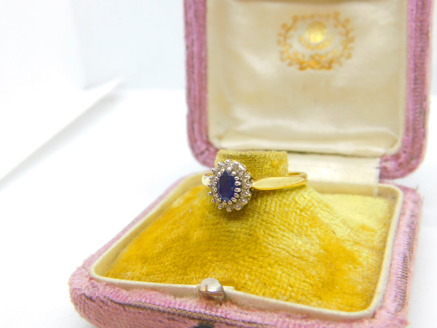 18ct Yellow Gold, Blue Sapphire & Diamond Floral Cluster Ring Vintage Birmingham