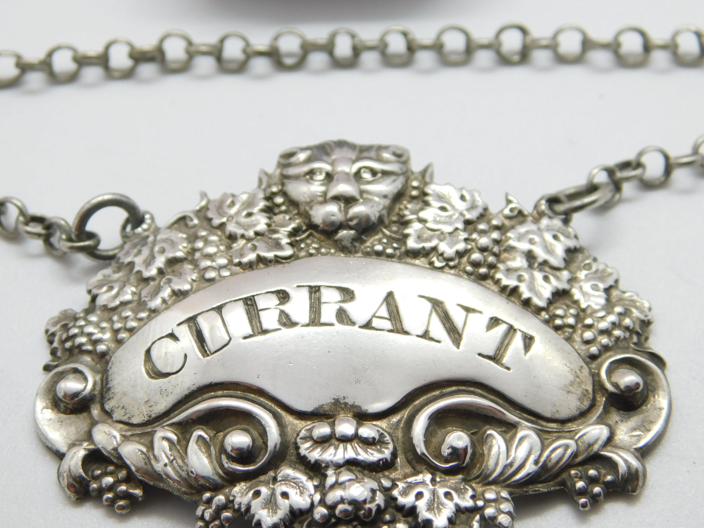 Georgian Sterling Silver Lion Pattern 'Currant' Decanter Label 1821 Antique