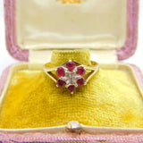 Ruby and Diamond Flower 9ct Yellow Gold Ring Vintage 1979 Birmingham