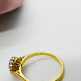 18ct Yellow Gold, Blue Sapphire & Diamond Floral Cluster Ring Vintage Birmingham