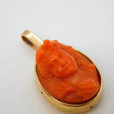 Georgian 15ct Gold Mounted Red Coral Cameo Drop Pendant Antique c1830s