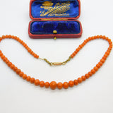 Victorian 9ct Rose Gold Graduating Red Coral Bead Necklace c1860 14" Length