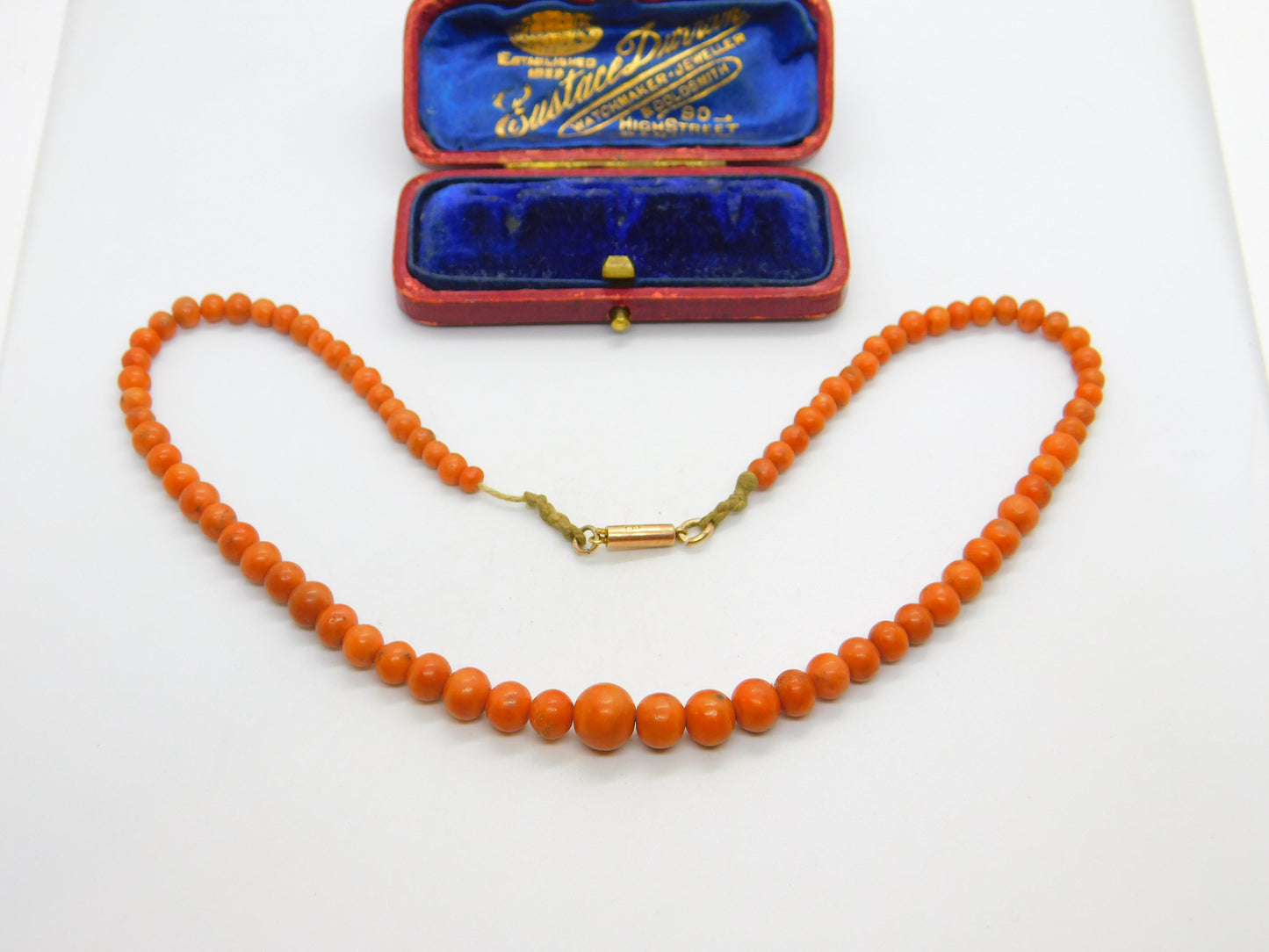 Victorian 9ct Rose Gold Graduating Red Coral Bead Necklace c1860 14" Length