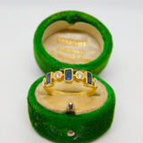 18ct Yellow Gold, Sapphire & Diamond Modernist Band Ring Vintage 1973 London